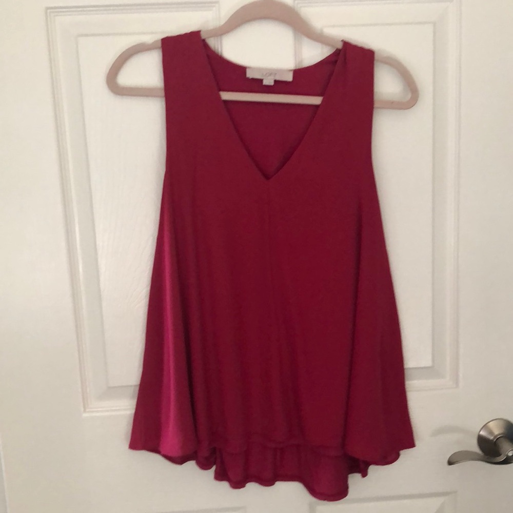 LOFT Cranberry Flowy VNeck Blouse